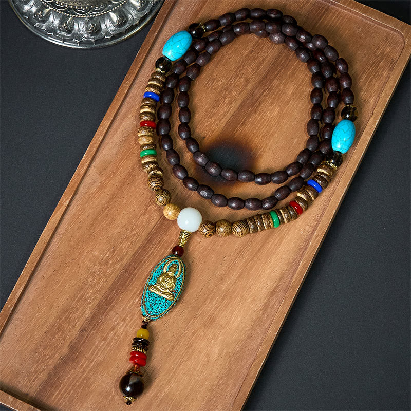 Naszyjnik z Buddha Stones w stylu vintage z Nepalu z wisiorem z koralików z łupin kokosa Awalokiteśwary - SYMBOL AWALOKITESWARY (Bogactwo ♥ Sukces) - image 0