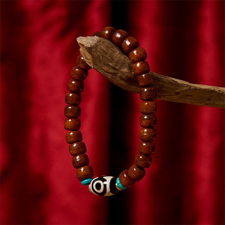 Bransoletka z Buddha Stones , koralików Vajra z trzema oczami Dzi, przynosząca szczęście - Koraliki z kości i koralik Dzi z trzema oczkami (obwód nadgarstka: 15-16 cm) - image 7