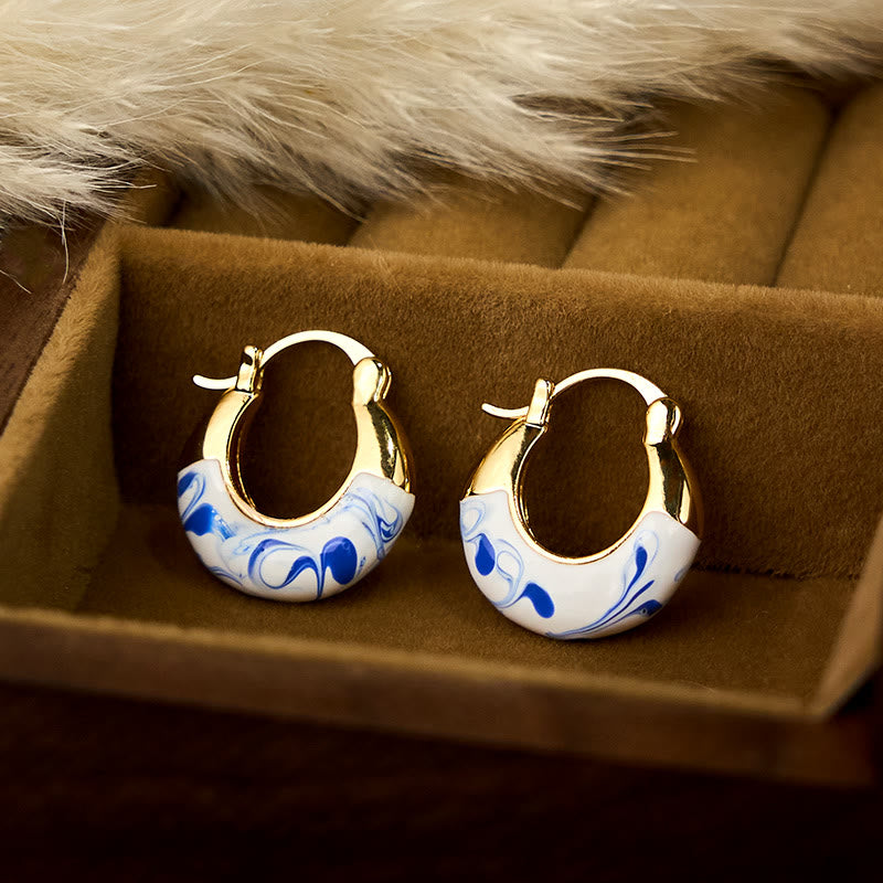 Kolczyki w kształcie litery U z Buddha Stones platerowane miedzią 18-karatowego złota, emaliowane, uzdrawiające szczęście - image 1