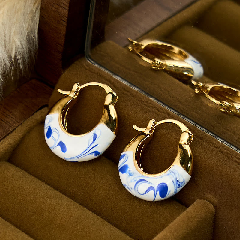 Kolczyki w kształcie litery U z Buddha Stones platerowane miedzią 18-karatowego złota, emaliowane, uzdrawiające szczęście - image 2