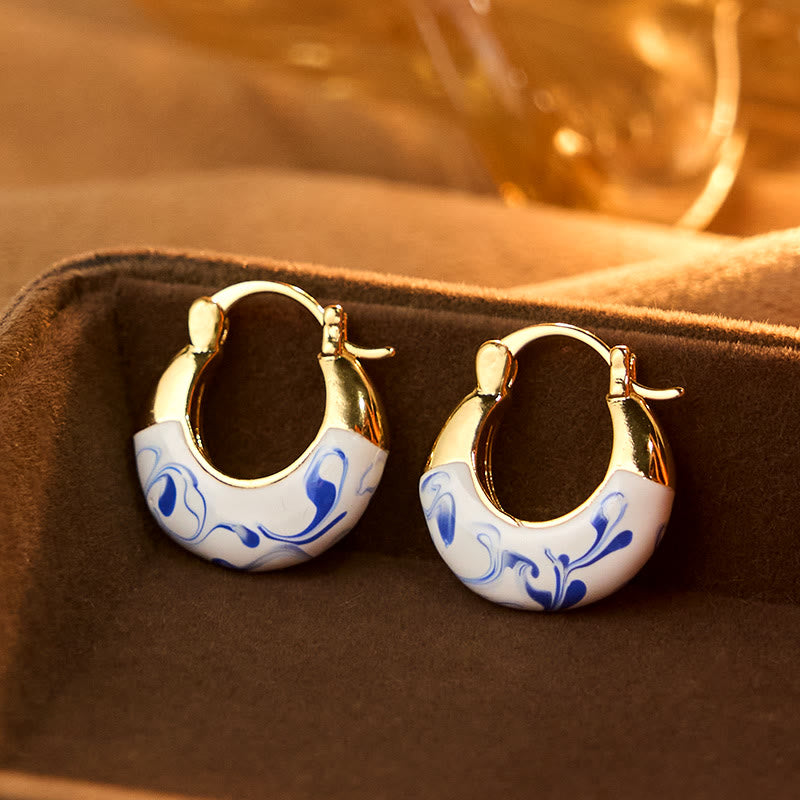 Kolczyki w kształcie litery U z Buddha Stones platerowane miedzią 18-karatowego złota, emaliowane, uzdrawiające szczęście - Miedź i szkliwo (słupki miedziane) - image 0