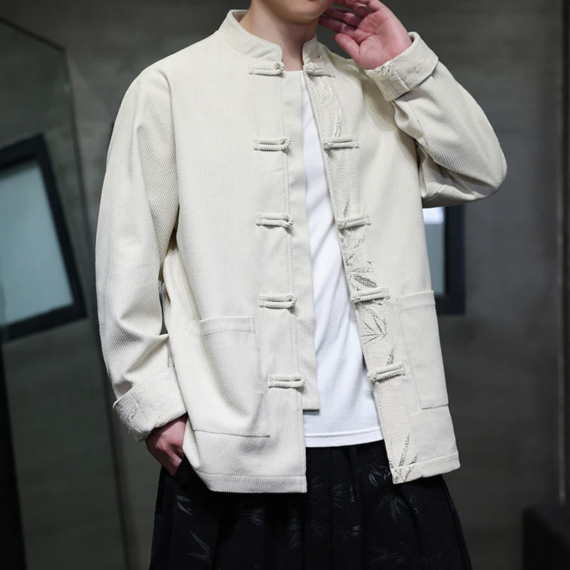 Kurtka męska sztruksowa z bawełny z kieszeniami i długim rękawem " Buddha Stones Fall Bamboo Frog-Button" - Bielizna - US/UK/AU46， EU56 (5XL) - image 14