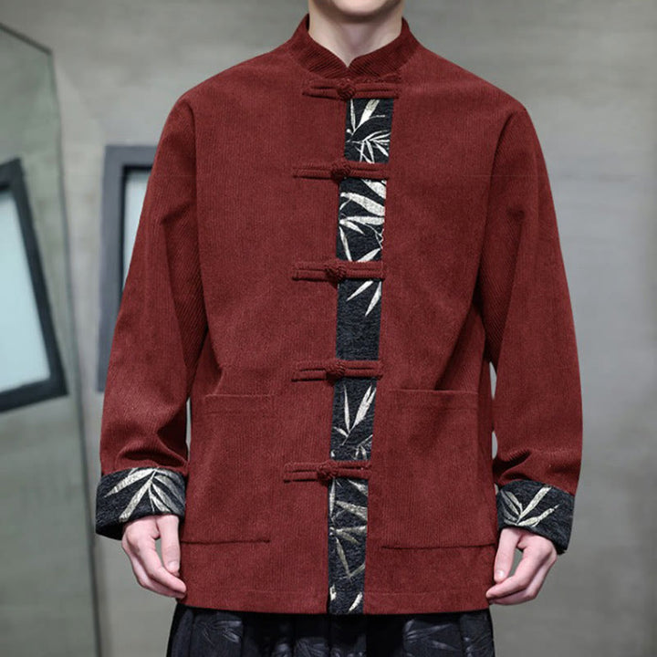 Kurtka męska sztruksowa z bawełny z kieszeniami i długim rękawem " Buddha Stones Fall Bamboo Frog-Button" - image 2