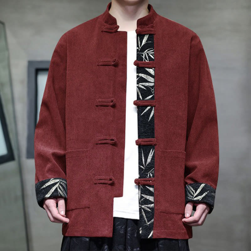 Kurtka męska sztruksowa z bawełny z kieszeniami i długim rękawem " Buddha Stones Fall Bamboo Frog-Button" - image 4