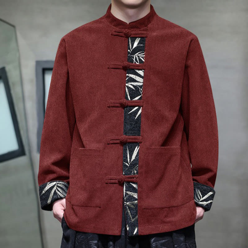 Kurtka męska sztruksowa z bawełny z kieszeniami i długim rękawem " Buddha Stones Fall Bamboo Frog-Button" - image 3