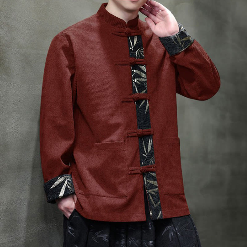 Kurtka męska sztruksowa z bawełny z kieszeniami i długim rękawem " Buddha Stones Fall Bamboo Frog-Button" - image 1