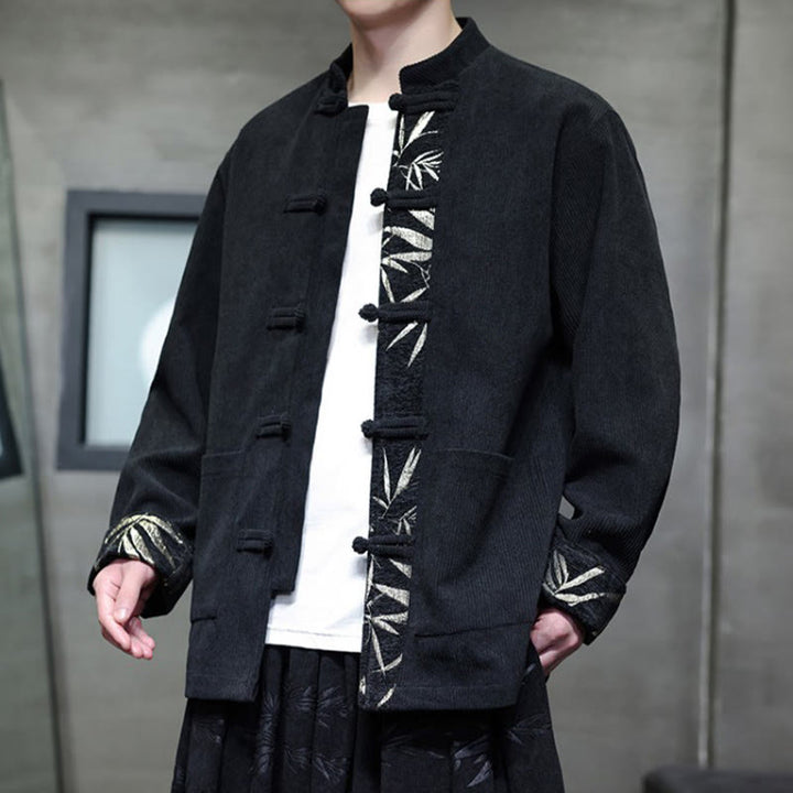 Kurtka męska sztruksowa z bawełny z kieszeniami i długim rękawem " Buddha Stones Fall Bamboo Frog-Button" - image 9