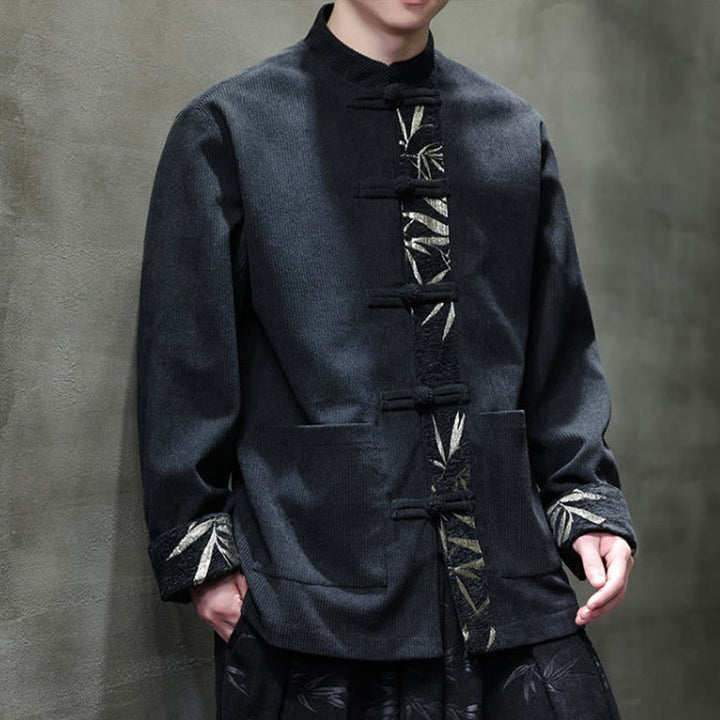 Kurtka męska sztruksowa z bawełny z kieszeniami i długim rękawem " Buddha Stones Fall Bamboo Frog-Button" - image 8