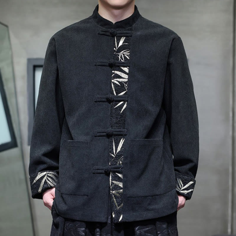 Kurtka męska sztruksowa z bawełny z kieszeniami i długim rękawem " Buddha Stones Fall Bamboo Frog-Button" - image 10