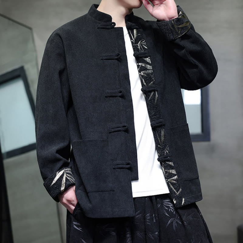 Kurtka męska sztruksowa z bawełny z kieszeniami i długim rękawem " Buddha Stones Fall Bamboo Frog-Button" - image 7