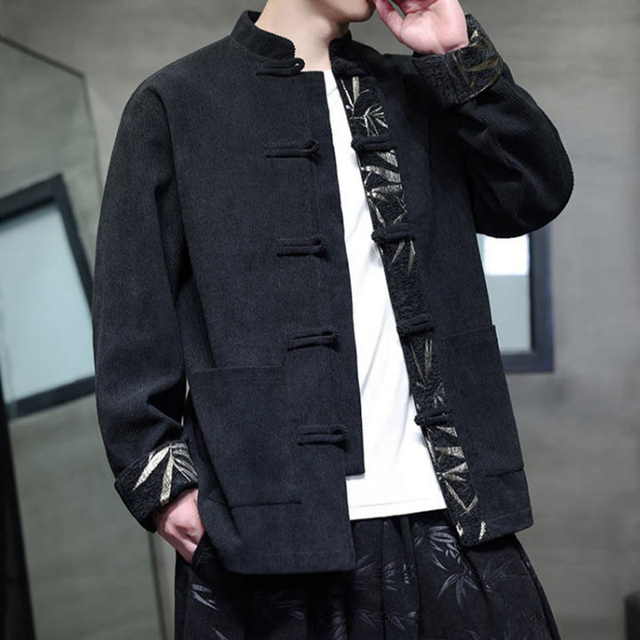 Kurtka męska sztruksowa z bawełny z kieszeniami i długim rękawem " Buddha Stones Fall Bamboo Frog-Button" - image 7