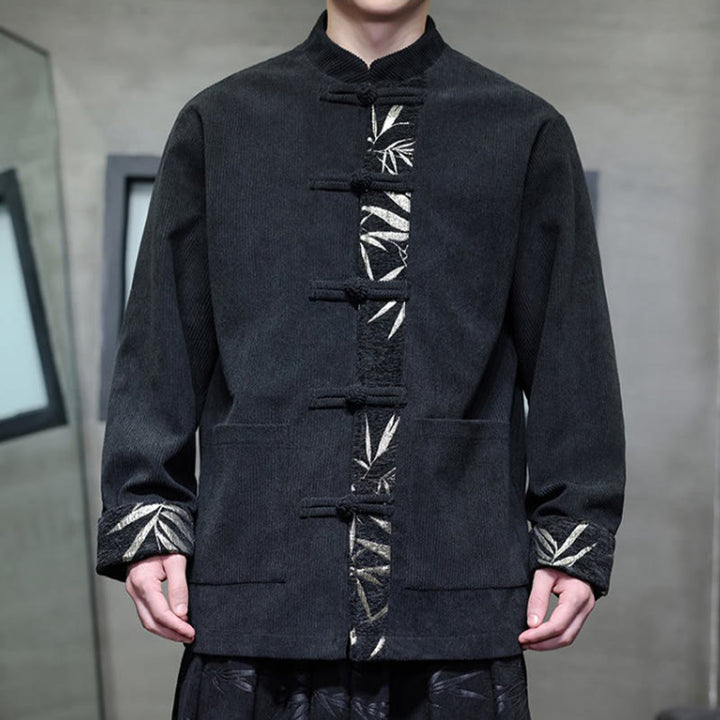 Kurtka męska sztruksowa z bawełny z kieszeniami i długim rękawem " Buddha Stones Fall Bamboo Frog-Button" - image 13