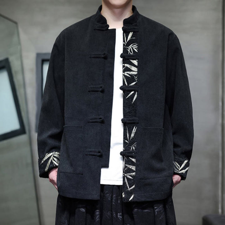 Kurtka męska sztruksowa z bawełny z kieszeniami i długim rękawem " Buddha Stones Fall Bamboo Frog-Button" - image 6