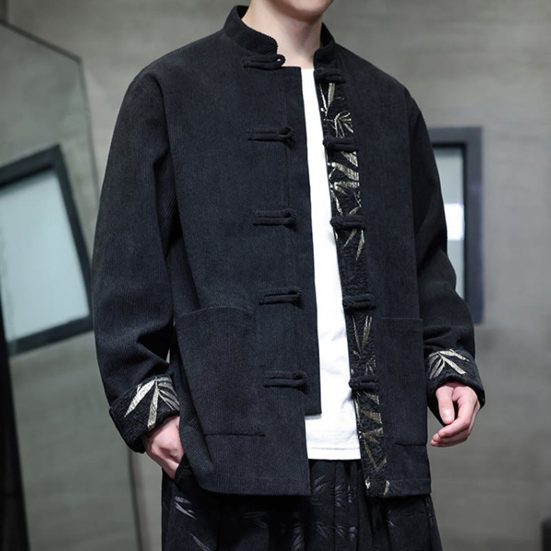 Kurtka męska sztruksowa z bawełny z kieszeniami i długim rękawem " Buddha Stones Fall Bamboo Frog-Button" - image 12