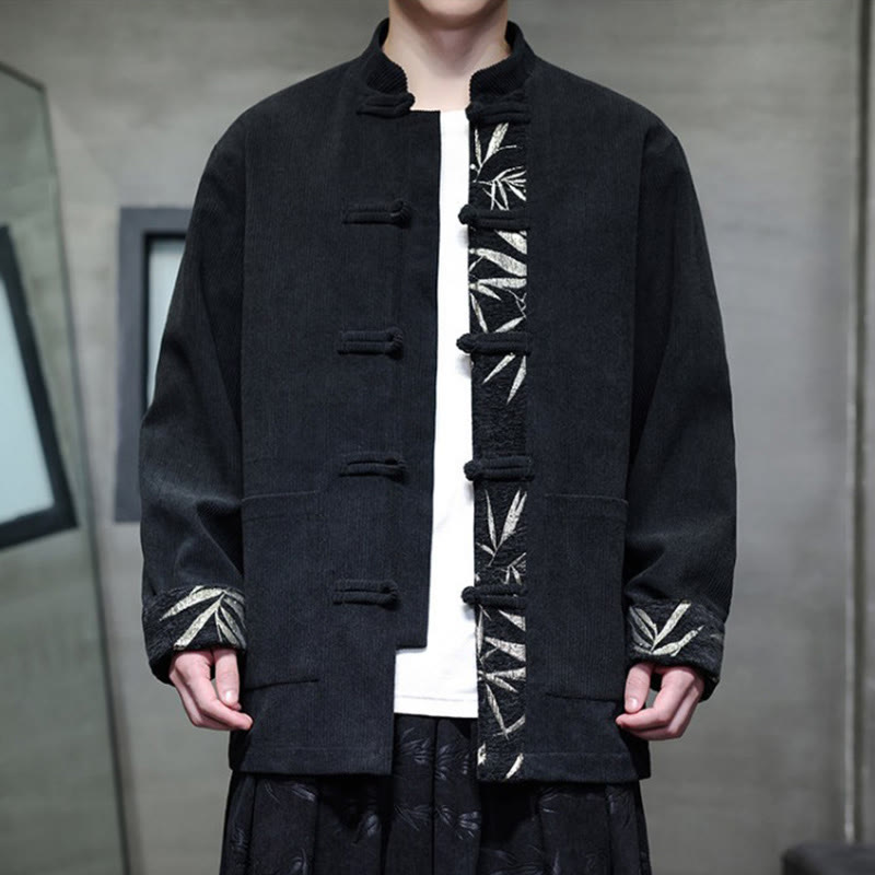 Kurtka męska sztruksowa z bawełny z kieszeniami i długim rękawem " Buddha Stones Fall Bamboo Frog-Button" - image 11