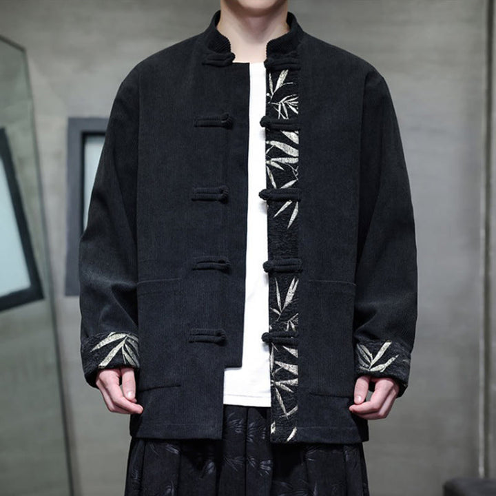 Kurtka męska sztruksowa z bawełny z kieszeniami i długim rękawem " Buddha Stones Fall Bamboo Frog-Button" - image 11