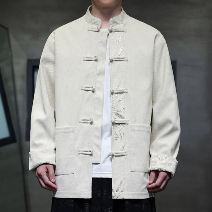 Kurtka męska sztruksowa z bawełny z kieszeniami i długim rękawem " Buddha Stones Fall Bamboo Frog-Button" - image 15