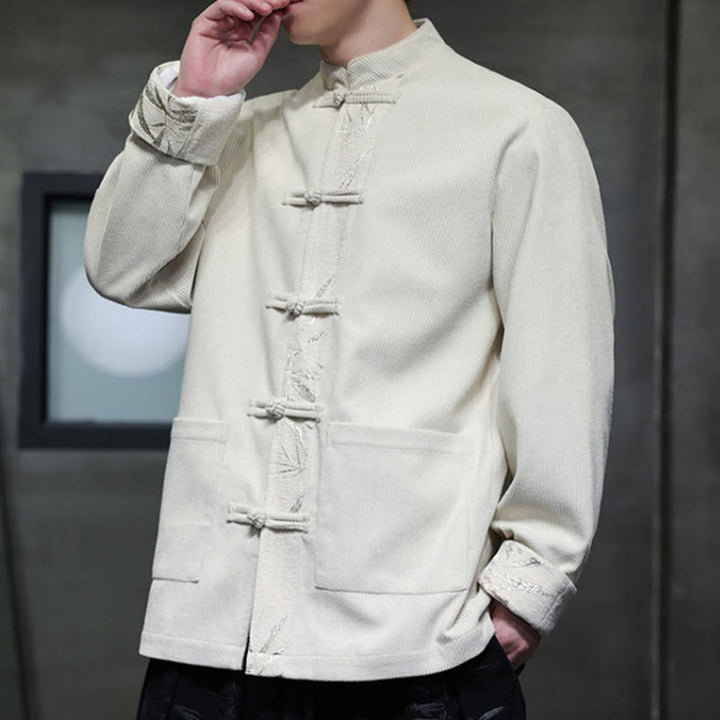 Kurtka męska sztruksowa z bawełny z kieszeniami i długim rękawem " Buddha Stones Fall Bamboo Frog-Button" - image 18