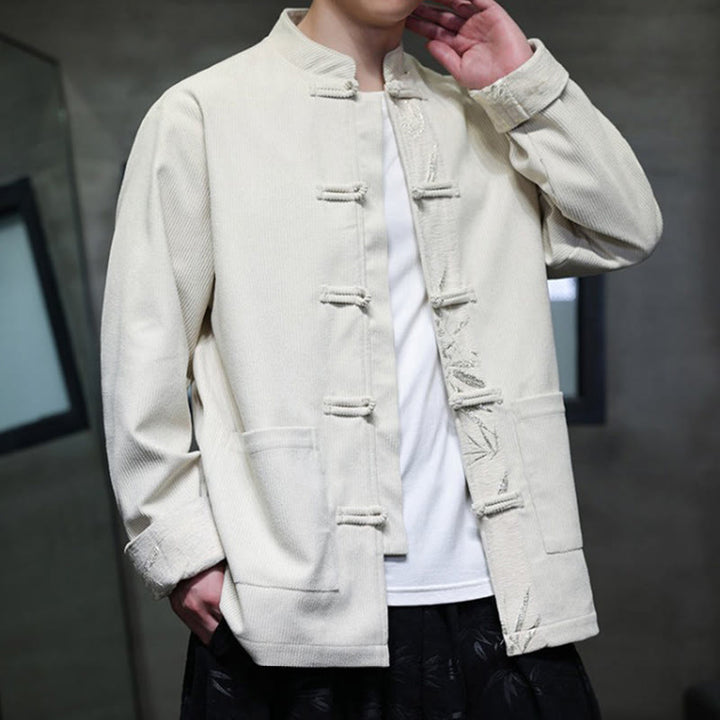 Kurtka męska sztruksowa z bawełny z kieszeniami i długim rękawem " Buddha Stones Fall Bamboo Frog-Button" - image 16