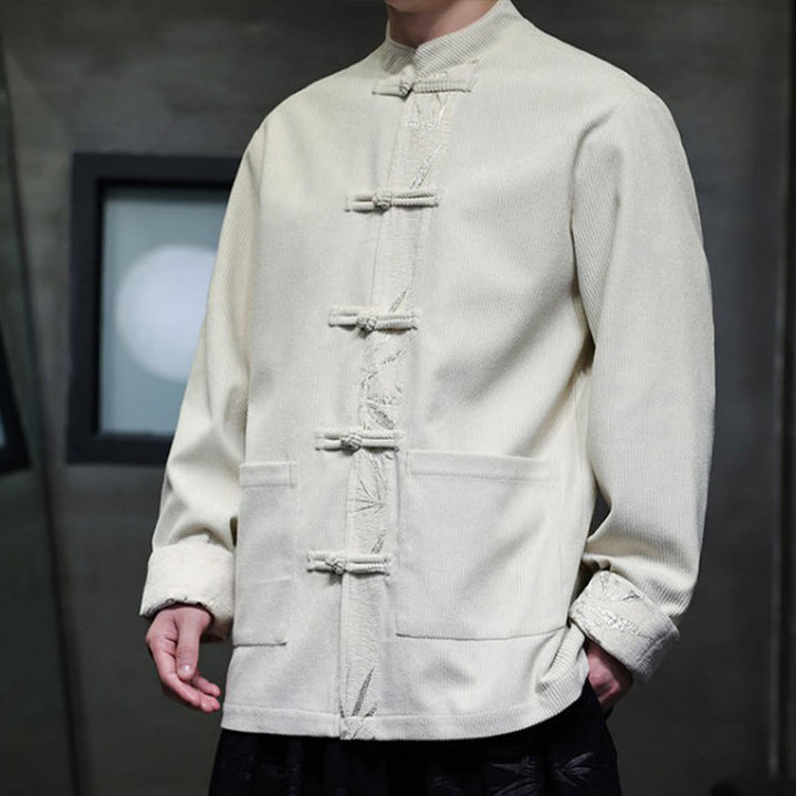 Kurtka męska sztruksowa z bawełny z kieszeniami i długim rękawem " Buddha Stones Fall Bamboo Frog-Button" - image 17