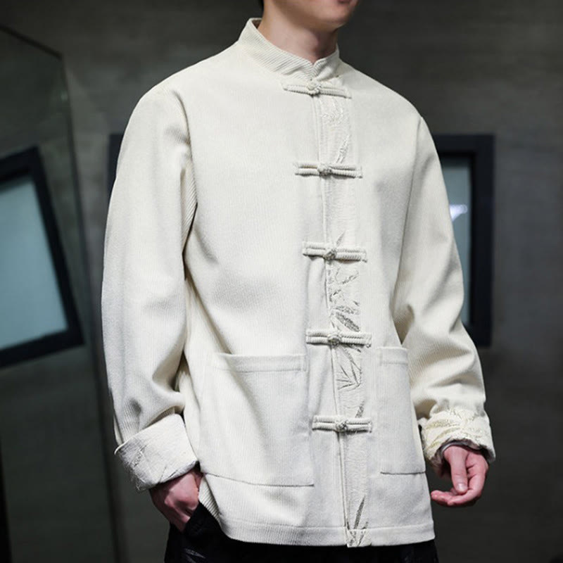 Kurtka męska sztruksowa z bawełny z kieszeniami i długim rękawem " Buddha Stones Fall Bamboo Frog-Button" - image 20