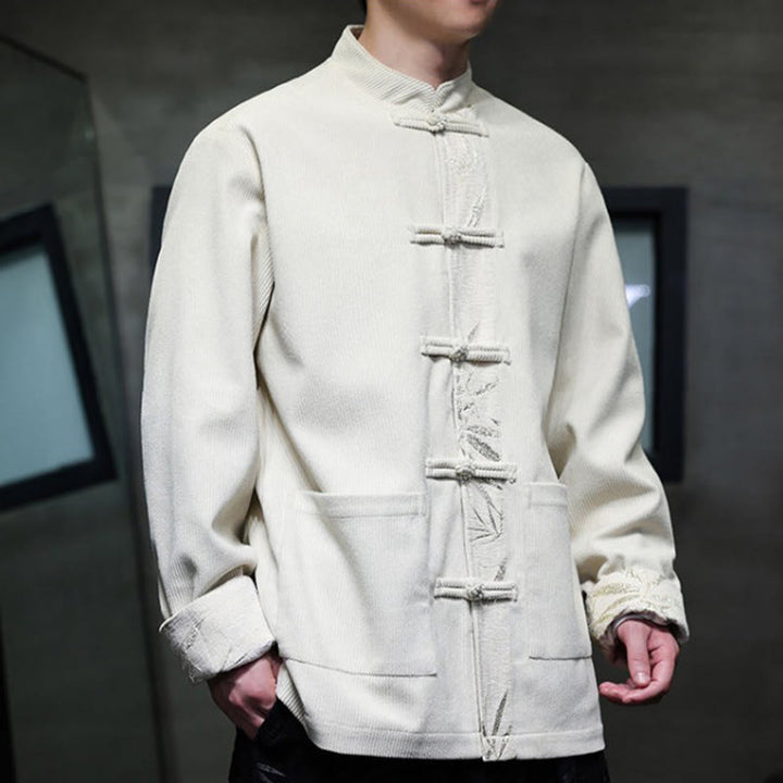 Kurtka męska sztruksowa z bawełny z kieszeniami i długim rękawem " Buddha Stones Fall Bamboo Frog-Button" - image 20