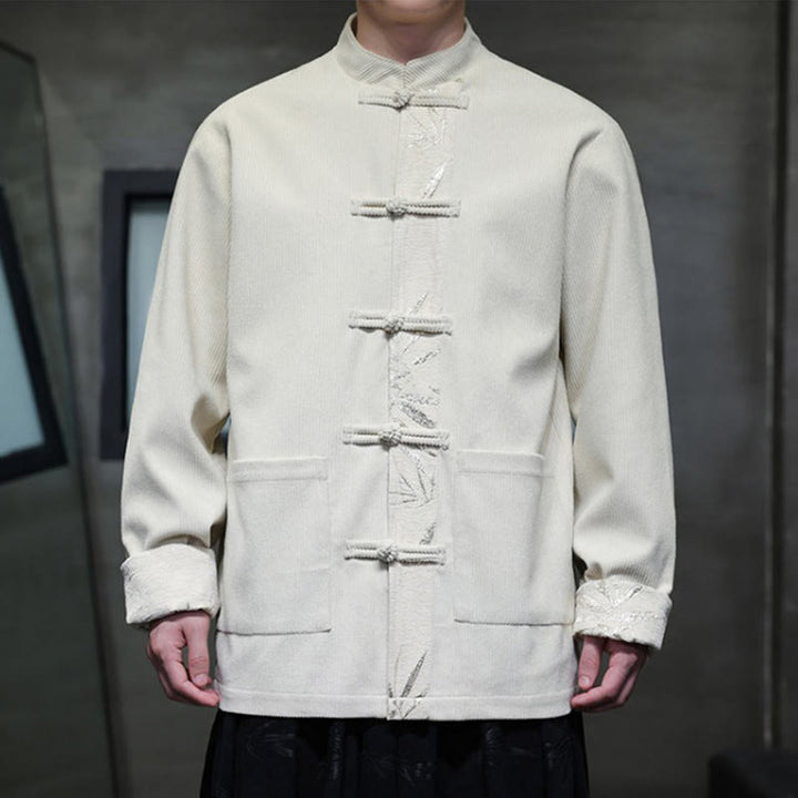 Kurtka męska sztruksowa z bawełny z kieszeniami i długim rękawem " Buddha Stones Fall Bamboo Frog-Button" - image 23