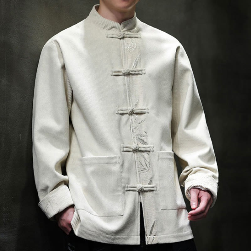 Kurtka męska sztruksowa z bawełny z kieszeniami i długim rękawem " Buddha Stones Fall Bamboo Frog-Button" - image 22