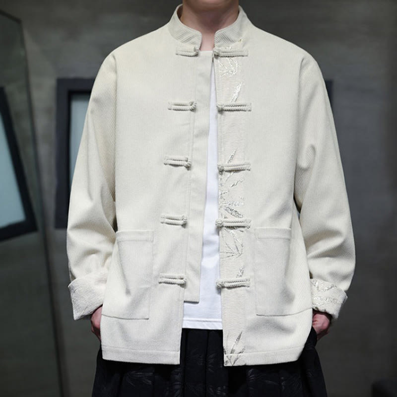 Kurtka męska sztruksowa z bawełny z kieszeniami i długim rękawem " Buddha Stones Fall Bamboo Frog-Button" - image 19