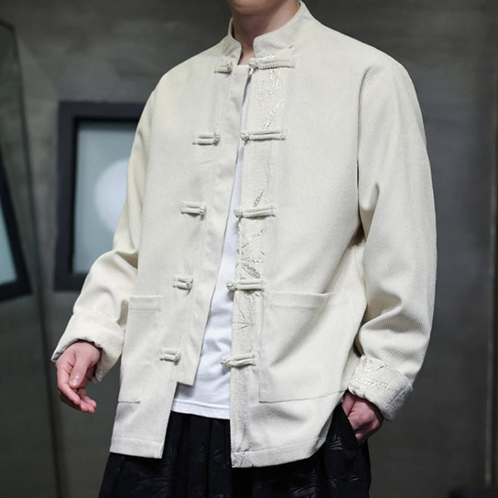 Kurtka męska sztruksowa z bawełny z kieszeniami i długim rękawem " Buddha Stones Fall Bamboo Frog-Button" - image 21