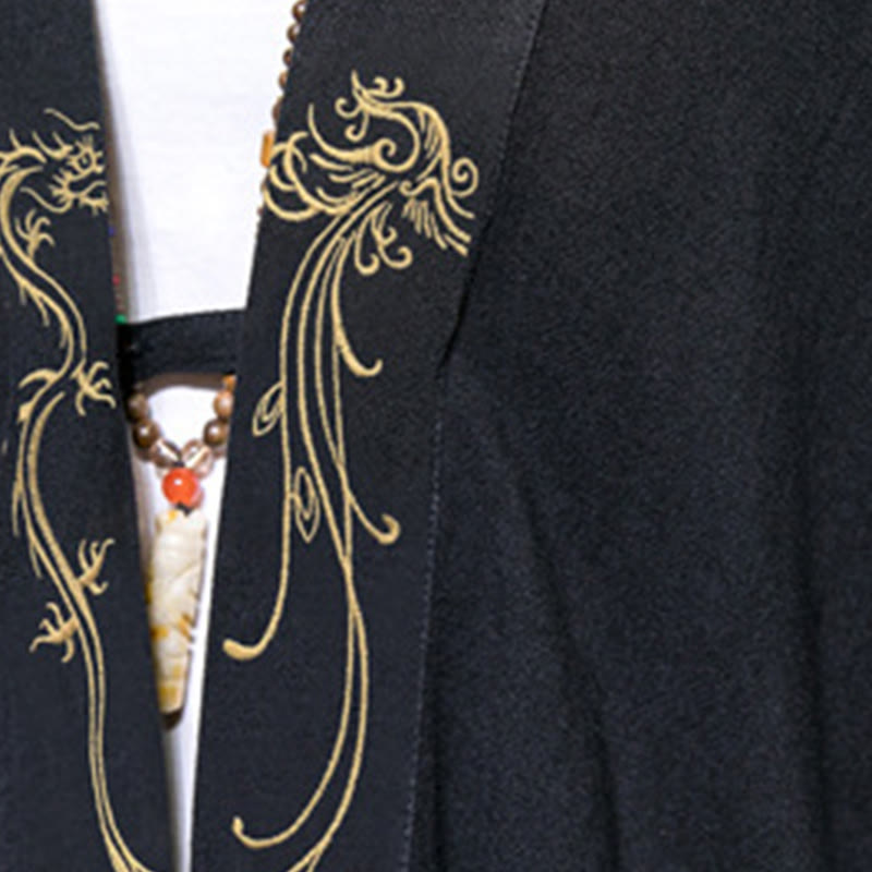 Męska bawełniana kurtka kimono z długim rękawem i otwartym przodem z Buddha Stones Dragon Phoenix - image 6