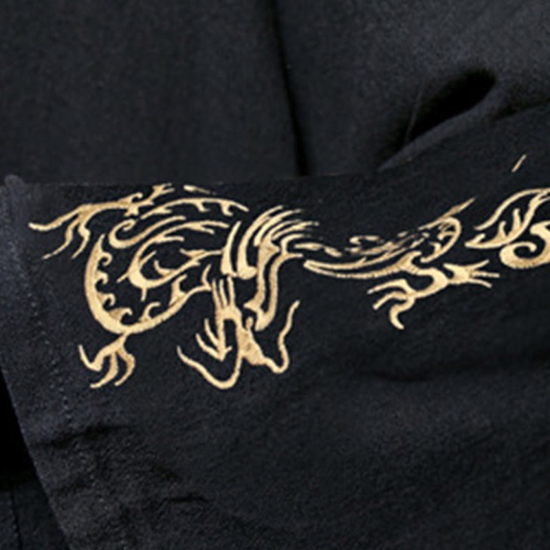 Męska bawełniana kurtka kimono z długim rękawem i otwartym przodem z Buddha Stones Dragon Phoenix - image 7