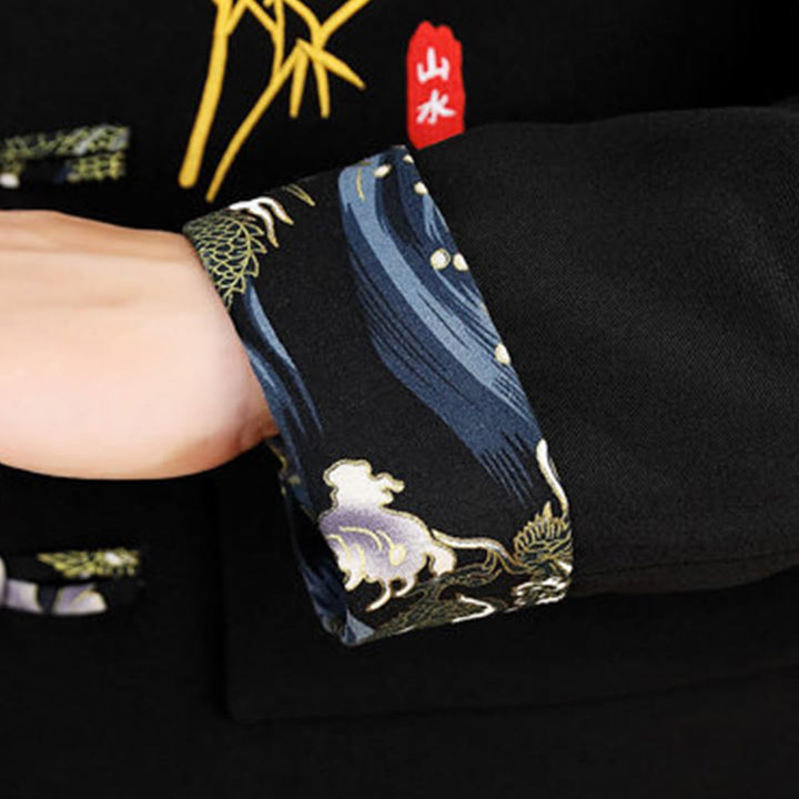 Buddha Stones, 2-częściowy zestaw Tang Suit z bambusową żabą i guzikami, męski, koszula z długim rękawem i spodniami - image 8