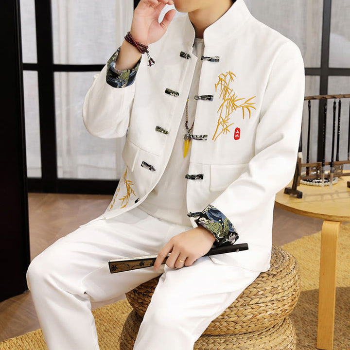 Buddha Stones, 2-częściowy zestaw Tang Suit z bambusową żabą i guzikami, męski, koszula z długim rękawem i spodniami - image 13