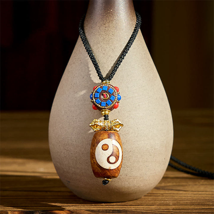 Naszyjnik z Buddha Stones w stylu tybetańskim Yin Yang Bagua z dziewięcioma oczami i agatem Dzi z błogosławieństwem - image 2