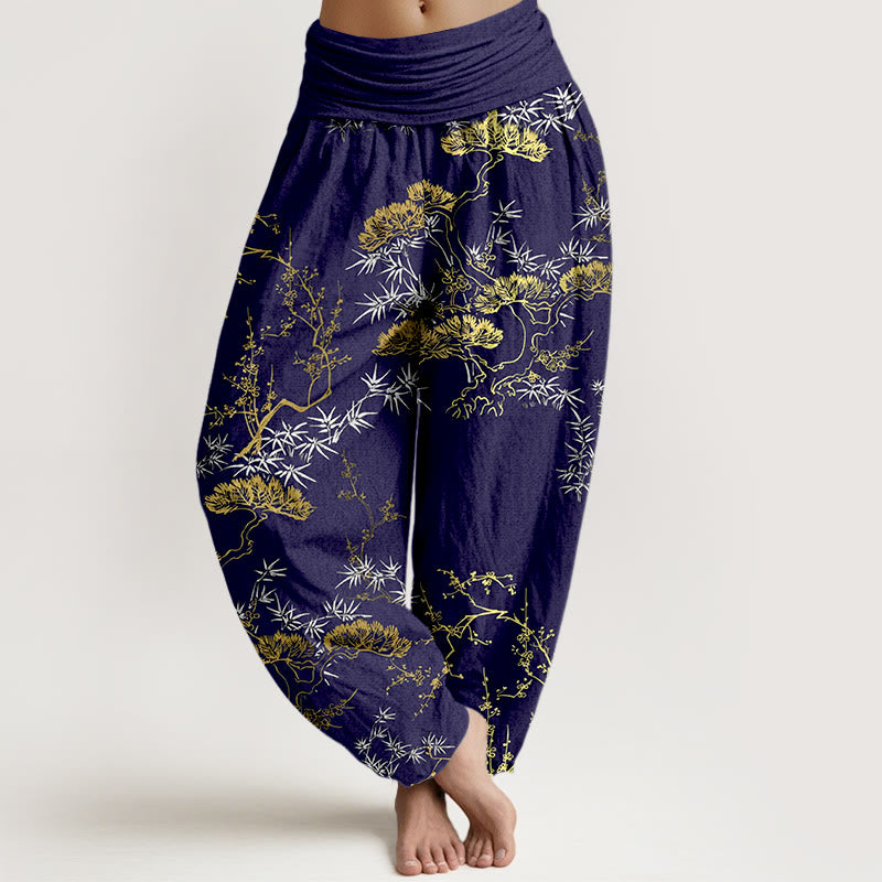 Damskie spodnie haremowe z elastyczną talią i wzorem "Buddha Stones" z czystej bawełny, sosny i bambusa - MidnightBlue - US16, UK/AU20, EU48 (3XL) - image 8
