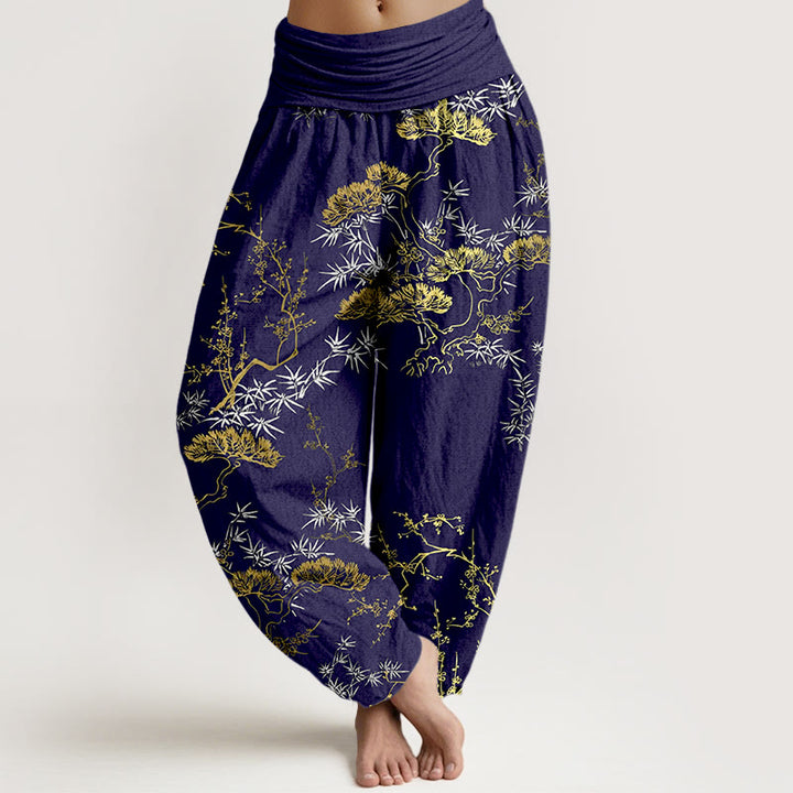 Damskie spodnie haremowe z elastyczną talią i wzorem "Buddha Stones" z czystej bawełny, sosny i bambusa - MidnightBlue - US16, UK/AU20, EU48 (3XL) - image 8