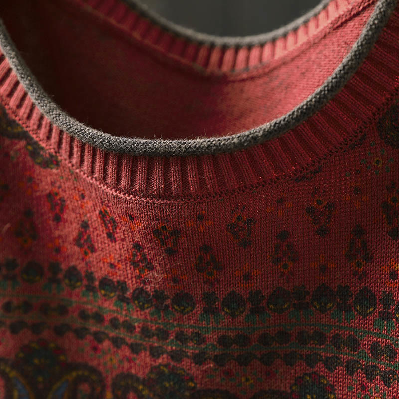 Sweter damski bawełniany z okrągłym dekoltem i kieszenią, z motywem Buddha Stones i motywem roślinnym - image 6