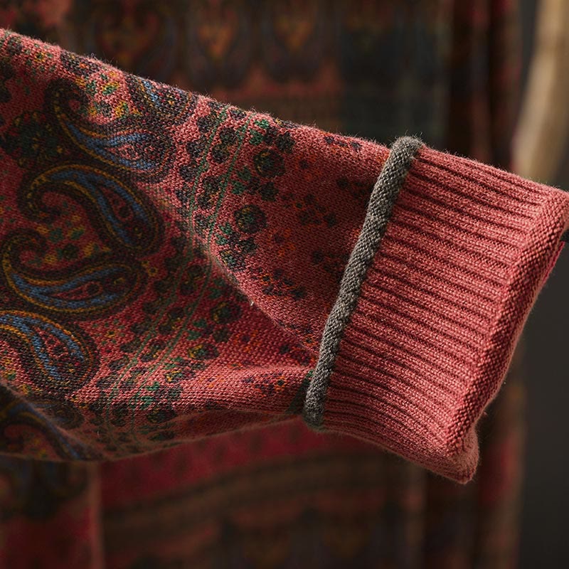 Sweter damski bawełniany z okrągłym dekoltem i kieszenią, z motywem Buddha Stones i motywem roślinnym - image 10