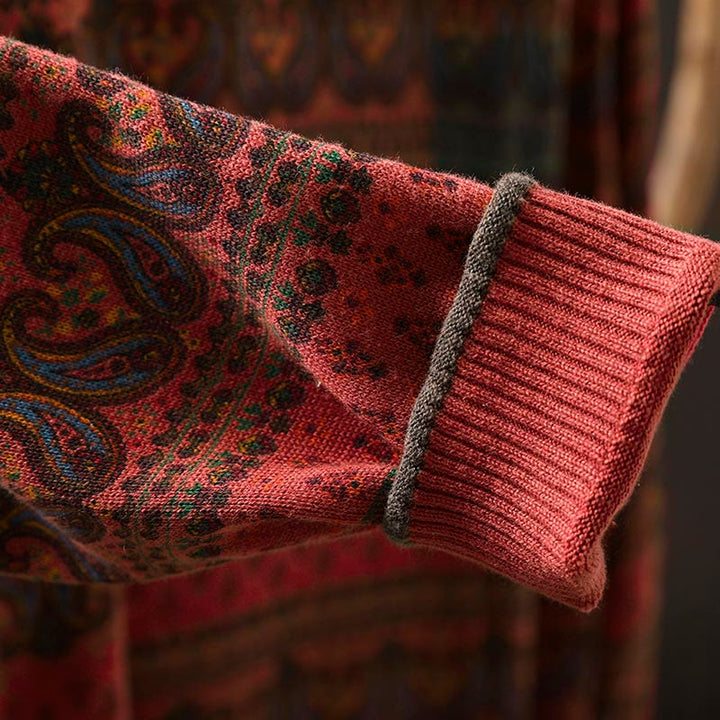 Sweter damski bawełniany z okrągłym dekoltem i kieszenią, z motywem Buddha Stones i motywem roślinnym - image 10