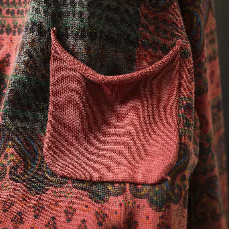 Sweter damski bawełniany z okrągłym dekoltem i kieszenią, z motywem Buddha Stones i motywem roślinnym - image 7