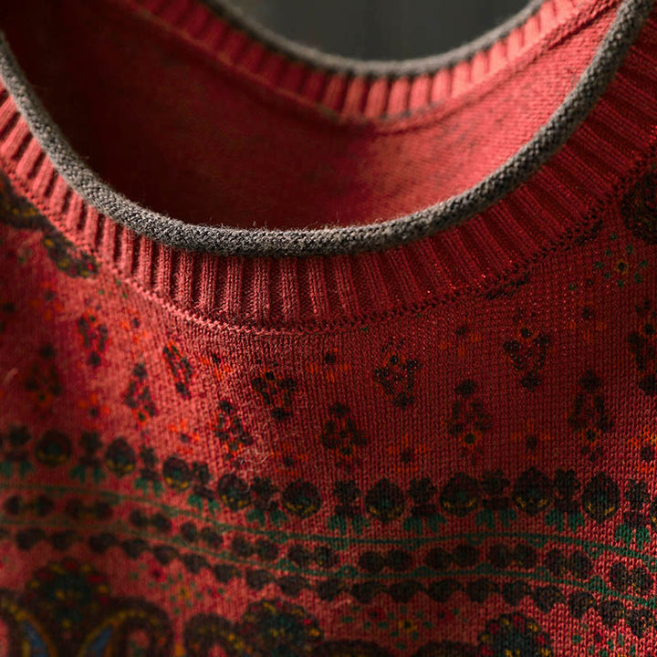 Sweter damski bawełniany z okrągłym dekoltem i kieszenią, z motywem Buddha Stones i motywem roślinnym - image 6