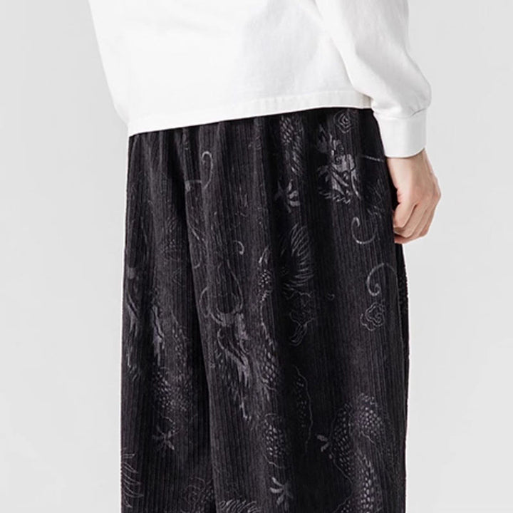 Męskie spodnie haremowe z bawełny sztruksowej z motywem smoka i feniksa, z motywem kamieni Buddha Stones, z kieszeniami - image 40