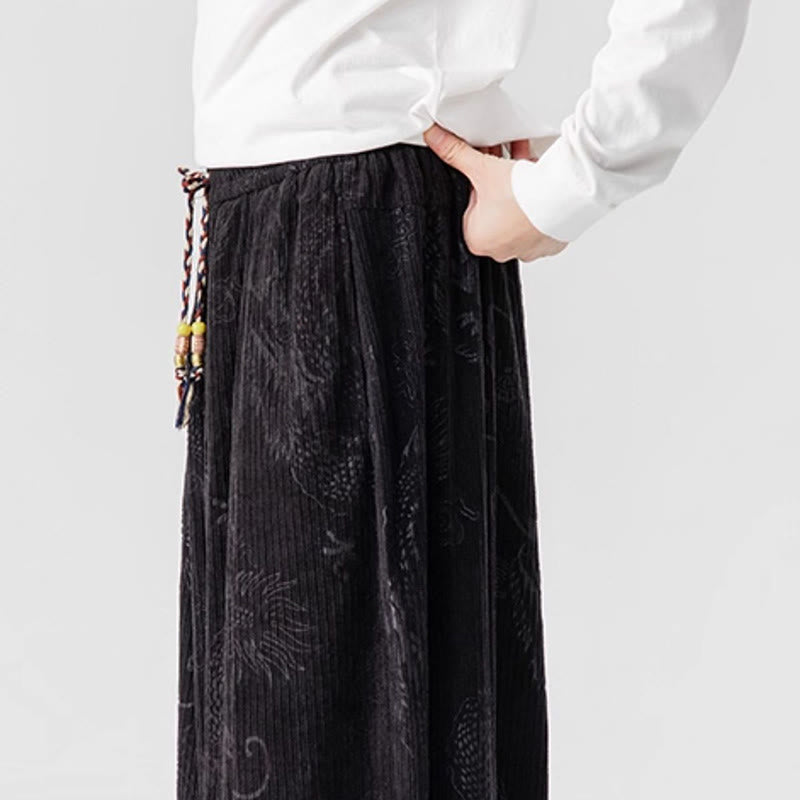 Męskie spodnie haremowe z bawełny sztruksowej z motywem smoka i feniksa, z motywem kamieni Buddha Stones, z kieszeniami - image 38