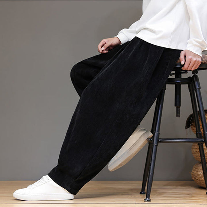 Męskie spodnie haremowe z grubej bawełny Buddha Stones Winter Pure Color z kieszeniami i podszewką z polaru - image 15