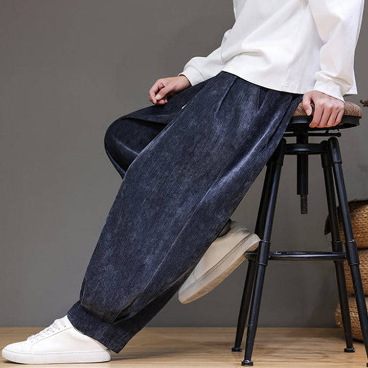 Męskie spodnie haremowe z grubej bawełny Buddha Stones Winter Pure Color z kieszeniami i podszewką z polaru - image 7