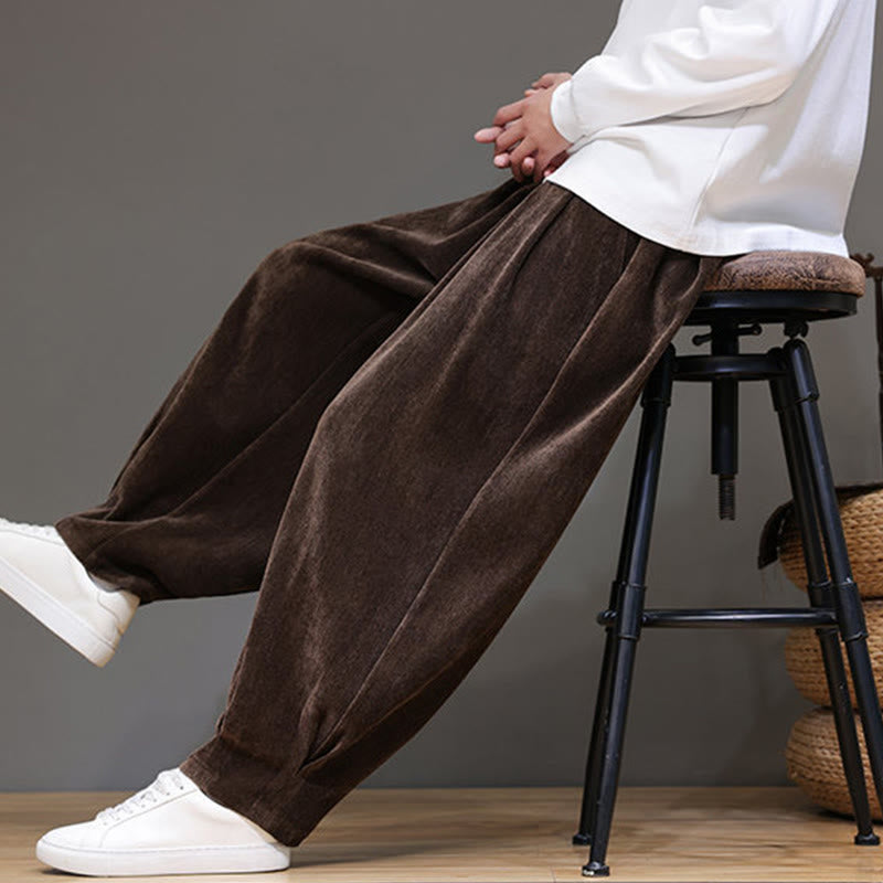 Męskie spodnie haremowe z grubej bawełny Buddha Stones Winter Pure Color z kieszeniami i podszewką z polaru - image 23