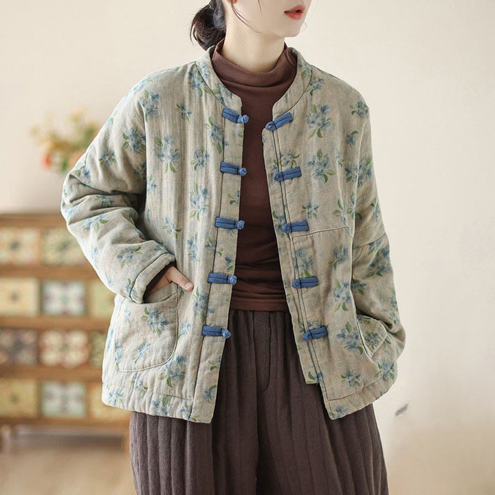 Kurtka damska z długim rękawem i nadrukiem kwiatowym Buddha Stones z bawełny termicznej i kieszeniami - Stalowoniebieski - US14, UK/AU18, EU46 (2XL) - image 11