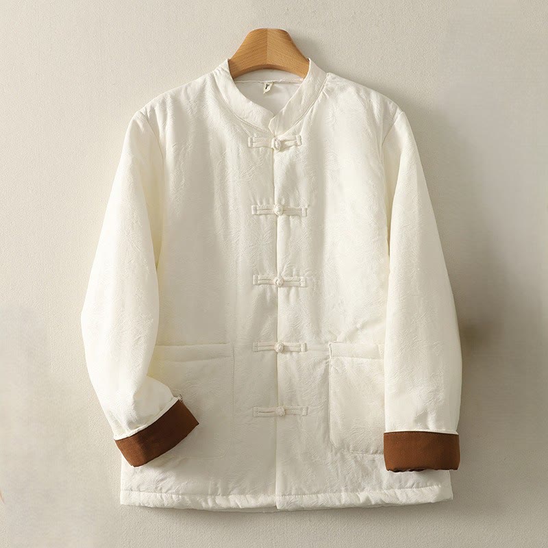 Kurtka damska z długim rękawem i kieszeniami z motywem żabich guzików w jednolitym kolorze z Buddha Stones - Beżowy - US8-10, UK/AU12-14, EU40-42 (XL) - image 5