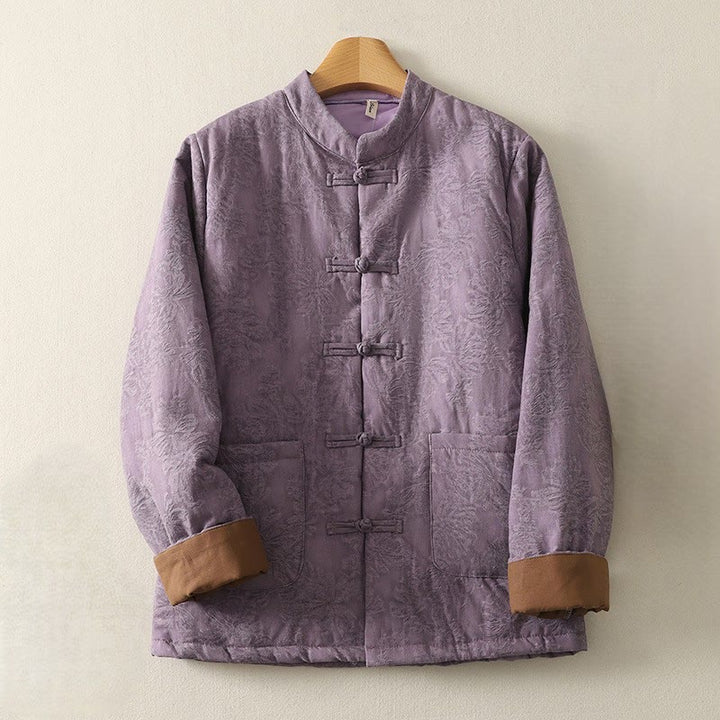 Kurtka damska z długim rękawem i kieszeniami z motywem żabich guzików w jednolitym kolorze z Buddha Stones - MediumOrchid - US8-10, UK/AU12-14, EU40-42 (XL) - image 0